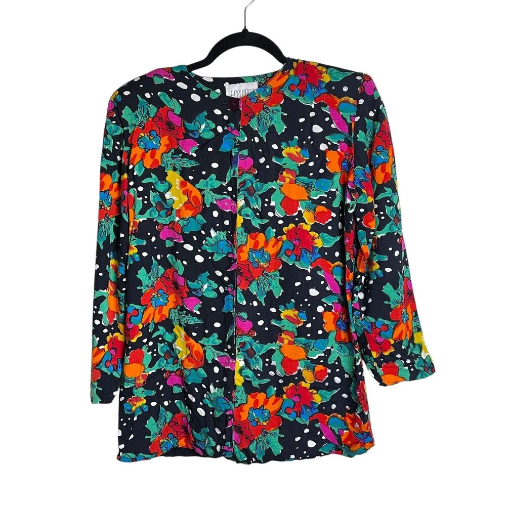 Vintage Passports Jacket Womens Large Floral Button Up Lightweight Boho 90s